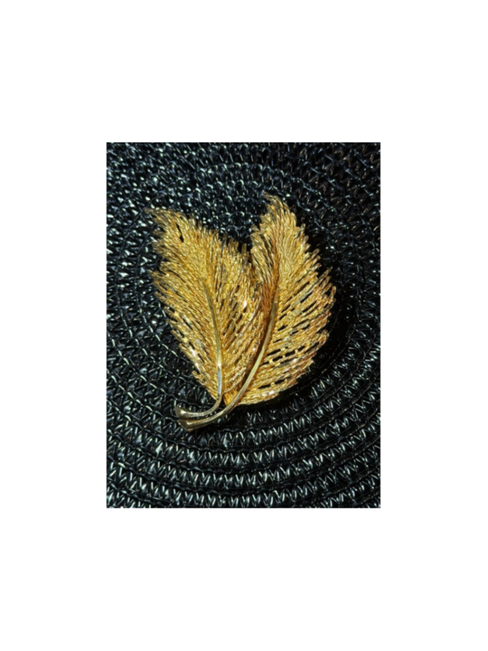 Vintage Mid-Century Textured Goldtone Double Feather Brooch One Size